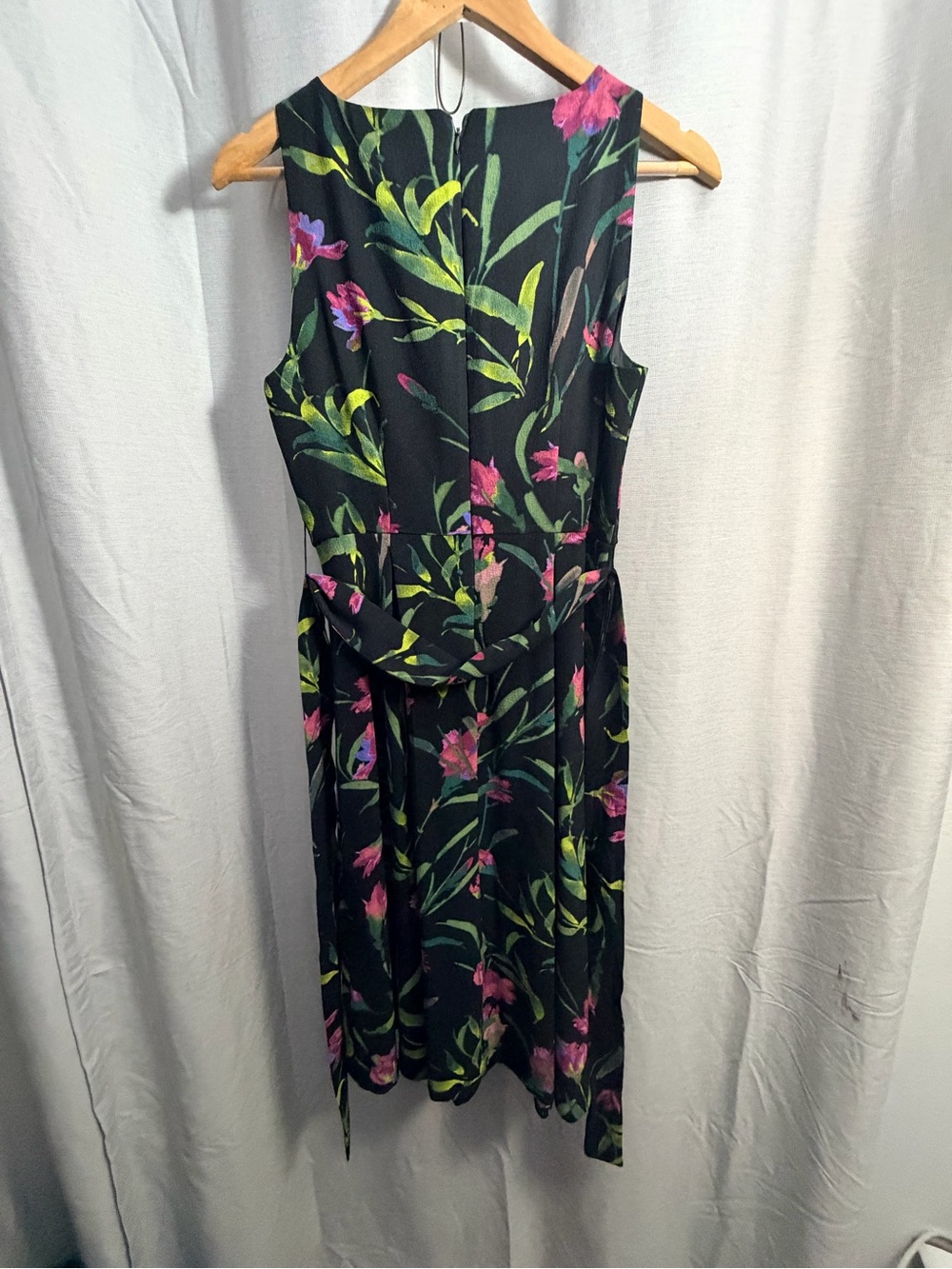 Elle Black Floral Tie-Waist Midi Dress with Pink & Green Print - Picture 5 of 12